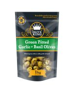 Olive King Green Pitted Garlic &amp; Basil Olives (1kg Net Weight)