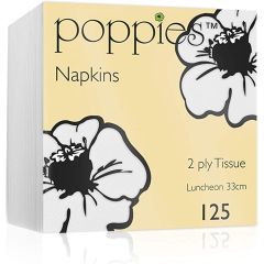 Poppies White Lunch Napkins 2 Ply 